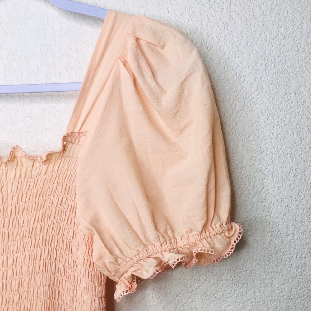 THE GREAT. The Scallop Savanna Dress in Light Peach - Picture 12 of 14